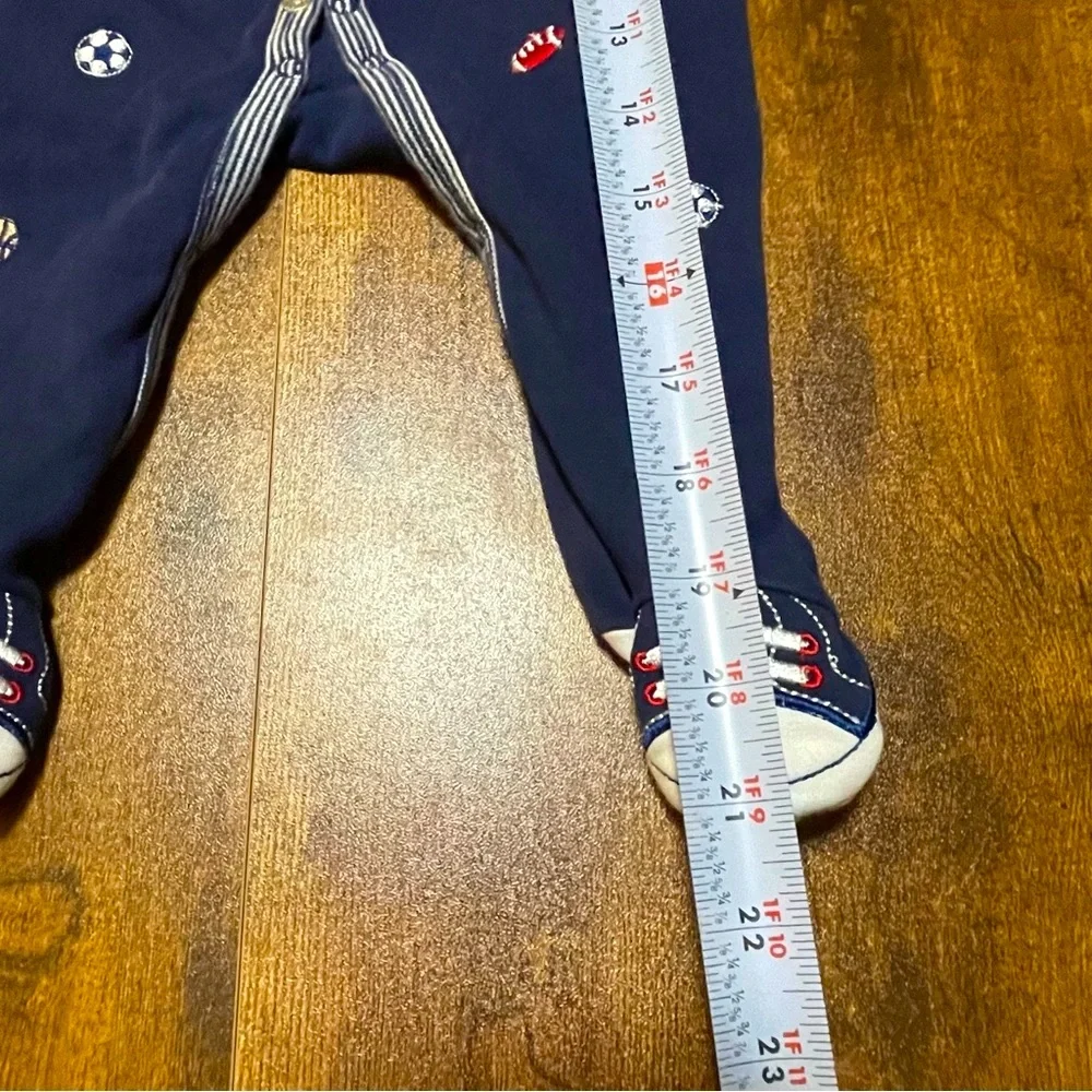 Little Me 6 M Baby Boy Navy Blue Sports- Themed Onesie Footed Cotton Sleeper